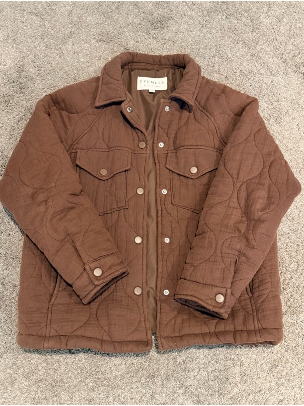 EUC Promesa Quilted Button-Front Jacket in Warm Brown in Size Small
